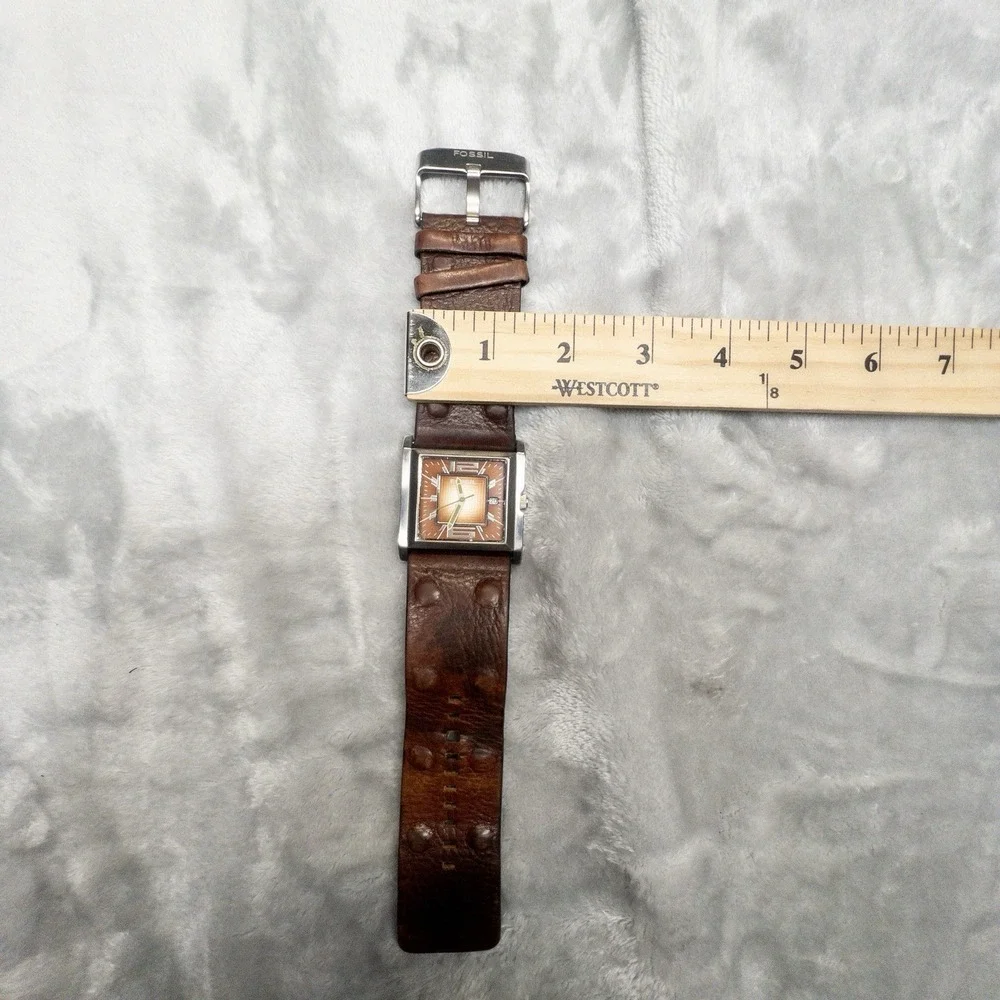 Fossil JR-9272 Square Watch Wide Leather Band 42mm Mens Watch 5atm Sunburst Dial